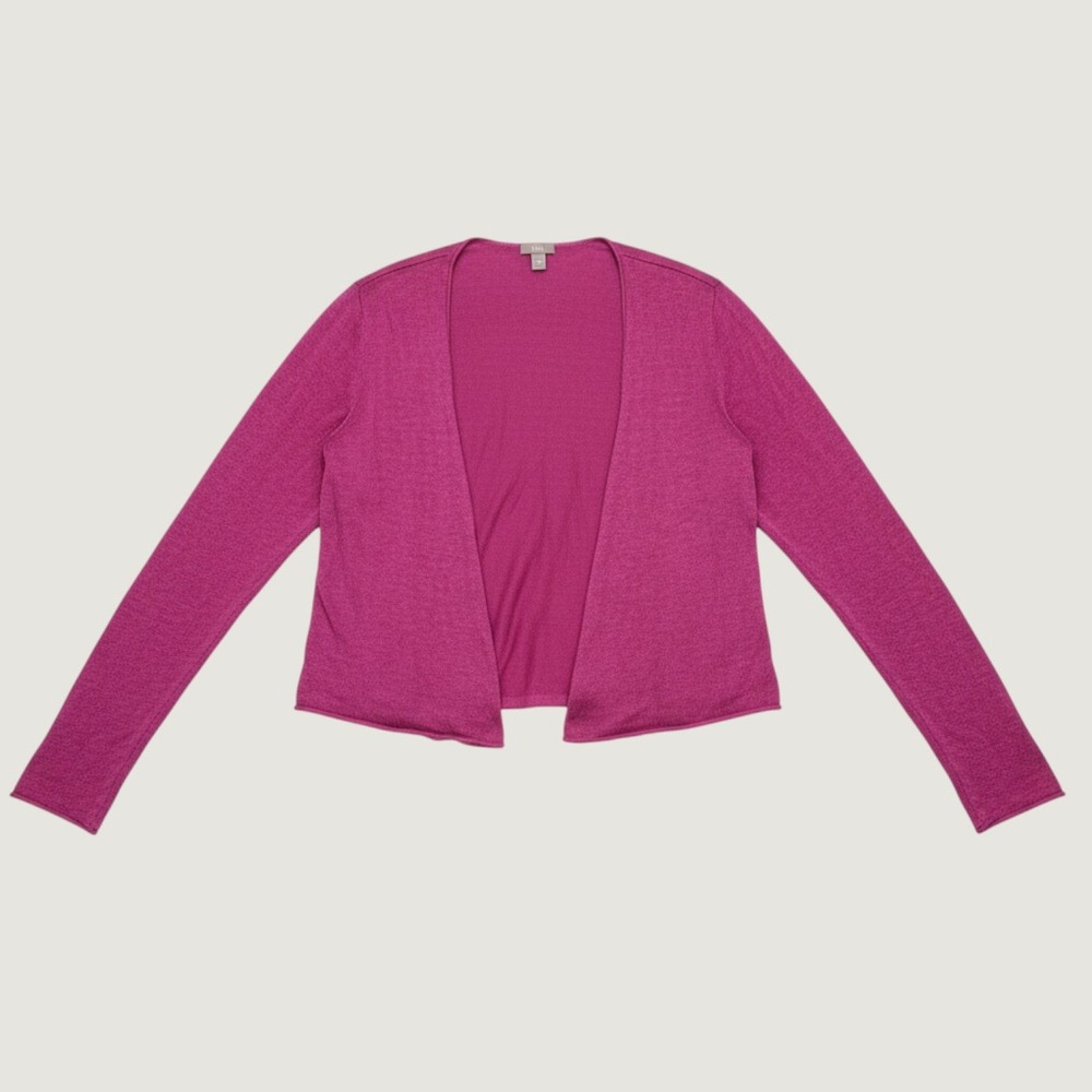 J. Jill Linen Blend Cropped Cardigan Open Front Sweater Berry Pink Womens Size M